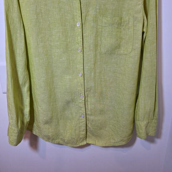Tommy Bahama Womens 100% Linen Button Down Shirt Lime Green Long Sleeve L Pocket - Picture 9 of 11